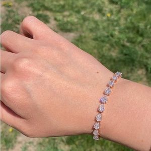 14k Solid Rose Gold 4x6 Pear Crushed Ice Moissanite Tennis Bracelet 5.75”
